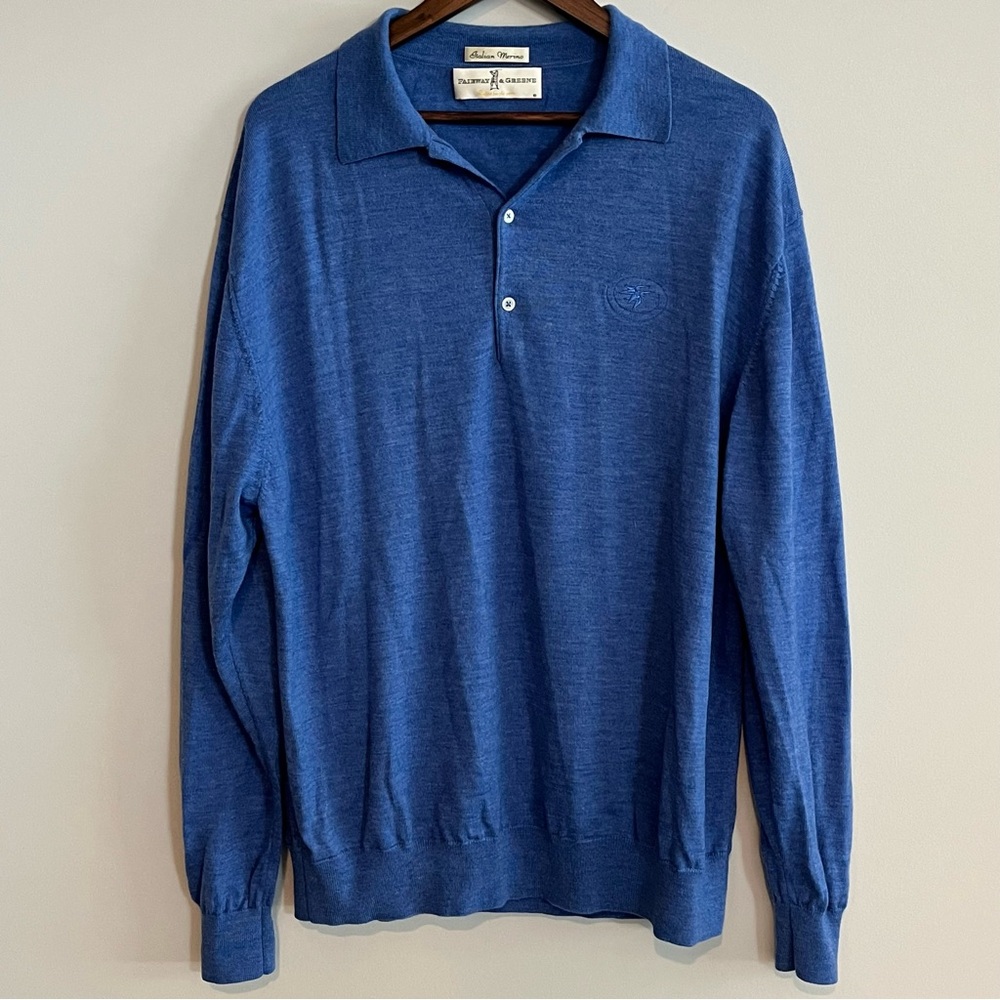 Fairway & Greene Men’s Blue Italian Merino Wool Polo Sweater XL Golf